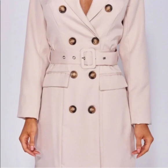 Beige Double Breasted Belted Blazer Dress - Picture 6 of 7